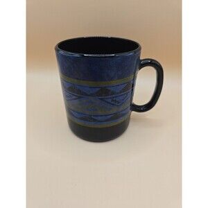 Replacement Arcoroc Yucatan MUG Blue Aztec Black Glass Made in France 10oz
